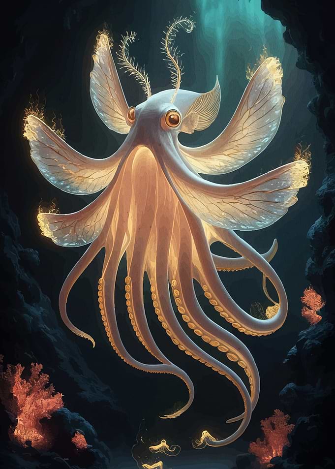 Glowing Octopus Deep Sea