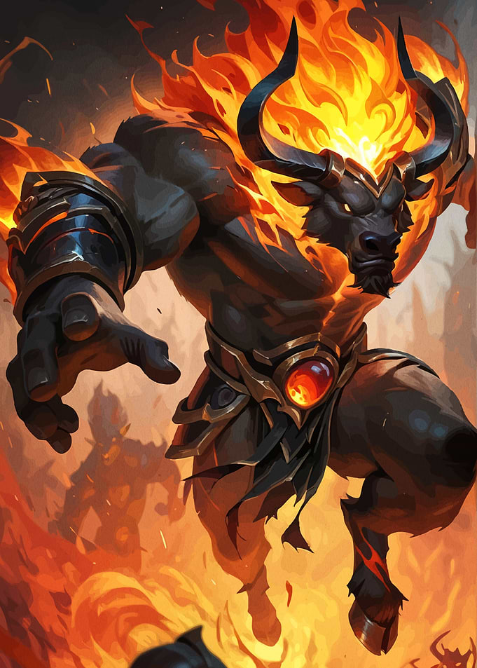 Fiery Minotaur Fantasy Creature