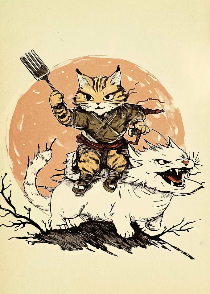 Cat Warrior Riding a Mythical Creature