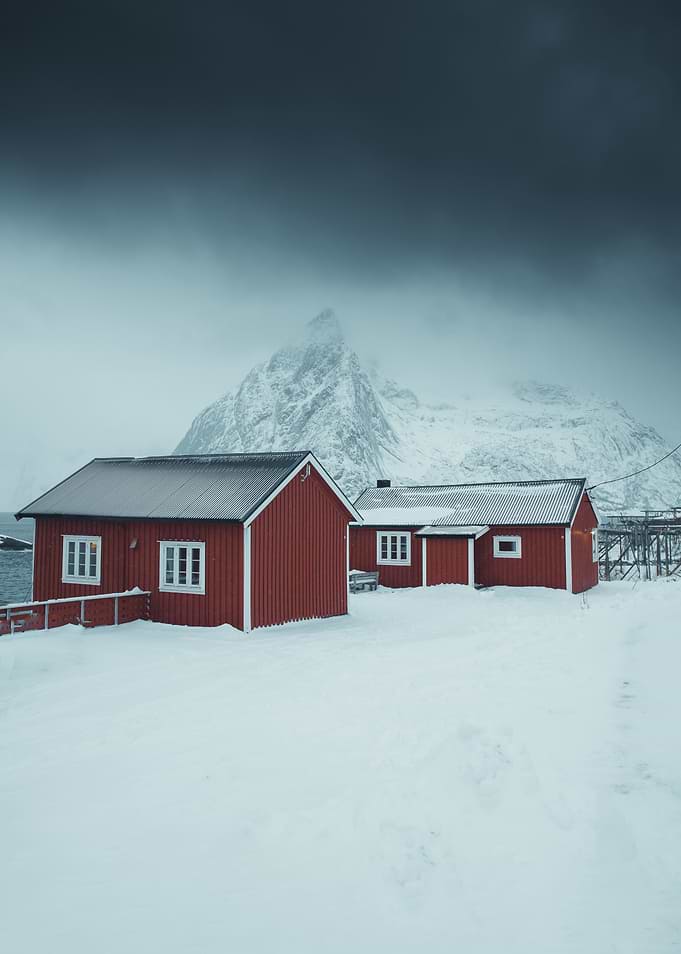 Winter Landscape with Red Cabins