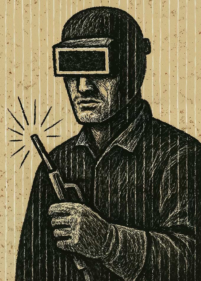 Welder with Mask and Welding Torch