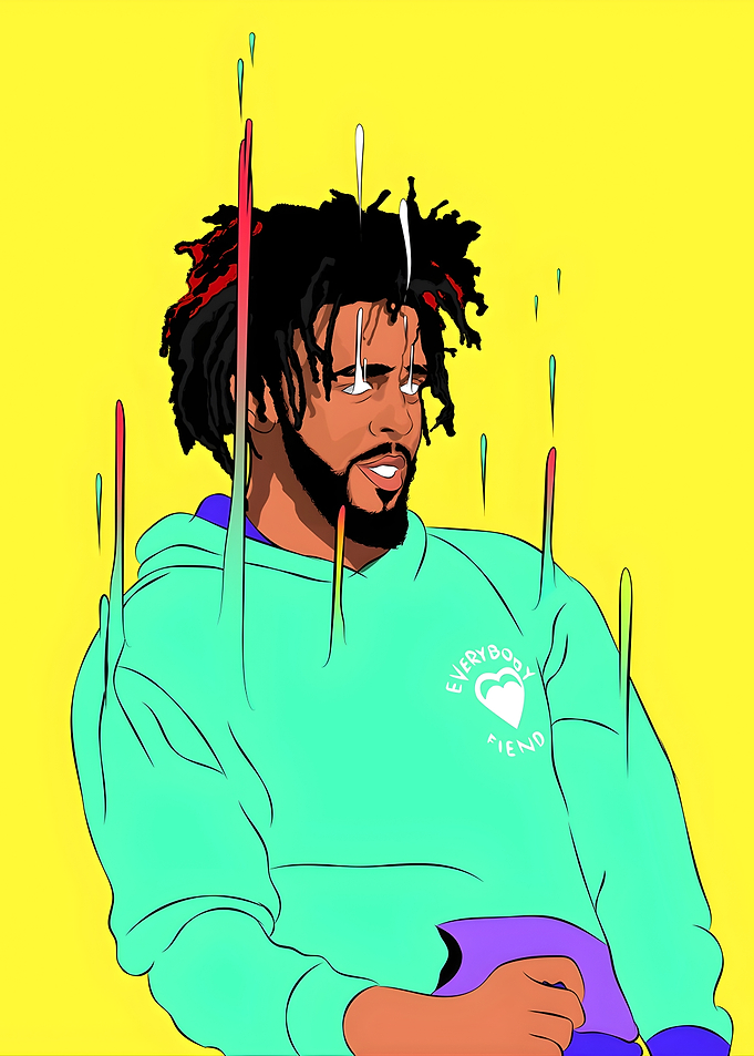 J. Cole Illustration with Dripping Effect