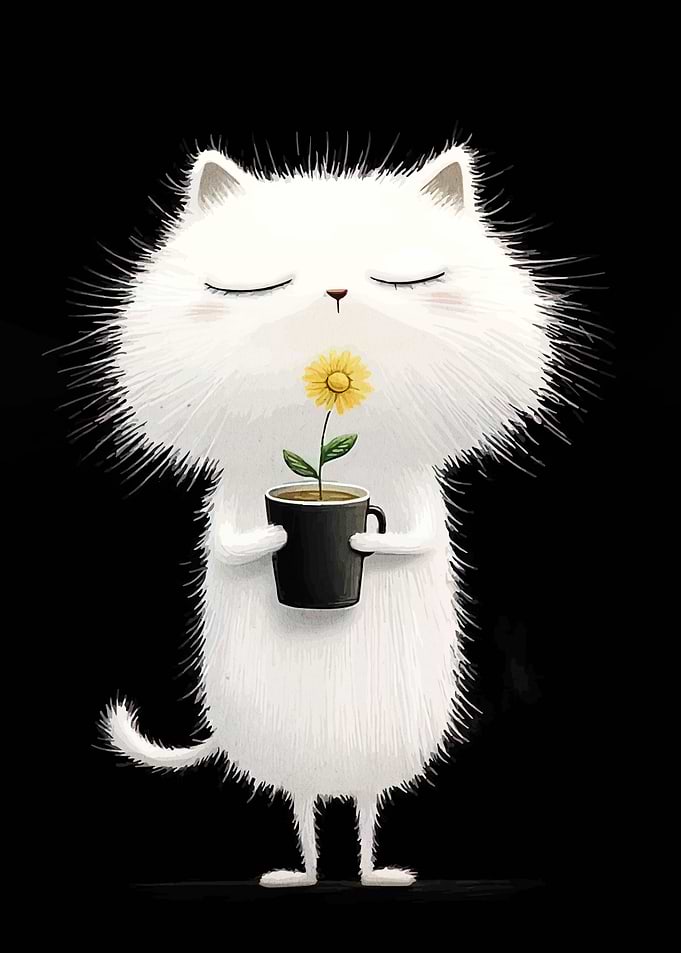 Cute Cat with Sunflower Illustration