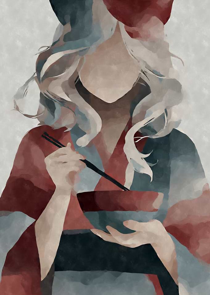 Abstract Woman Eating Ramen