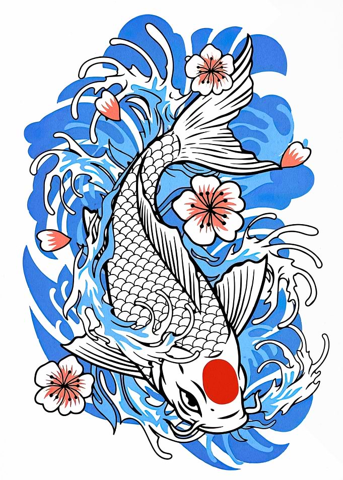 Koi Fish with Cherry Blossoms