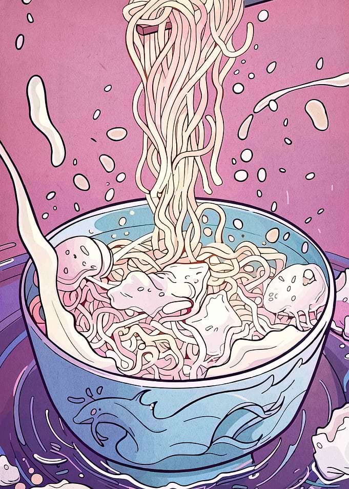 Stylized Ramen Bowl with Noodles