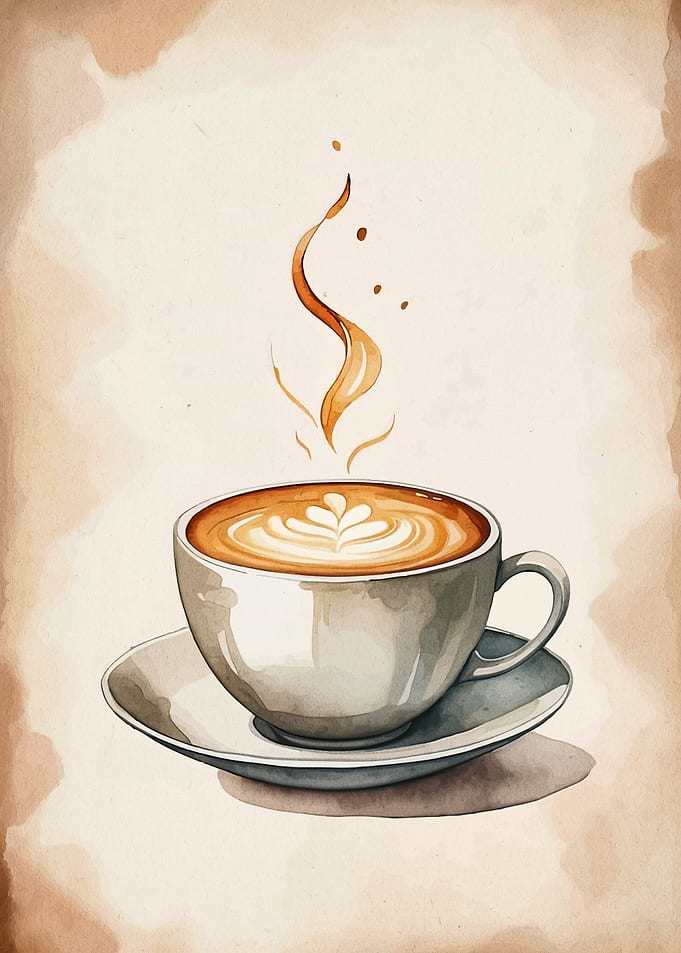 Watercolor Coffee Cup with Latte Art