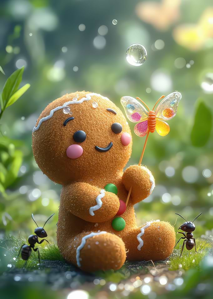 Gingerbread Man with Butterfly in Nature