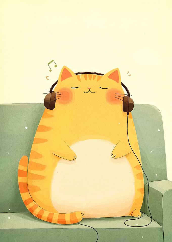Relaxing Cat with Headphones