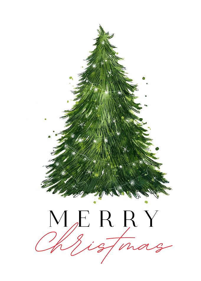 Watercolor Christmas Tree with Lights