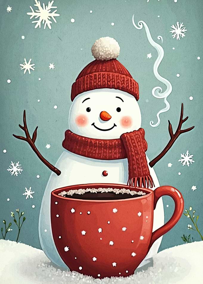Snowman with Coffee Cup Illustration