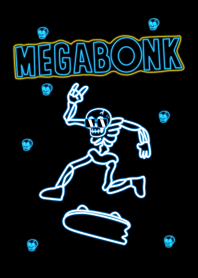Megabonk Skeleton Skateboard Neon Art