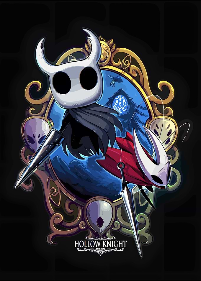 Hollow Knight characters in ornate frame