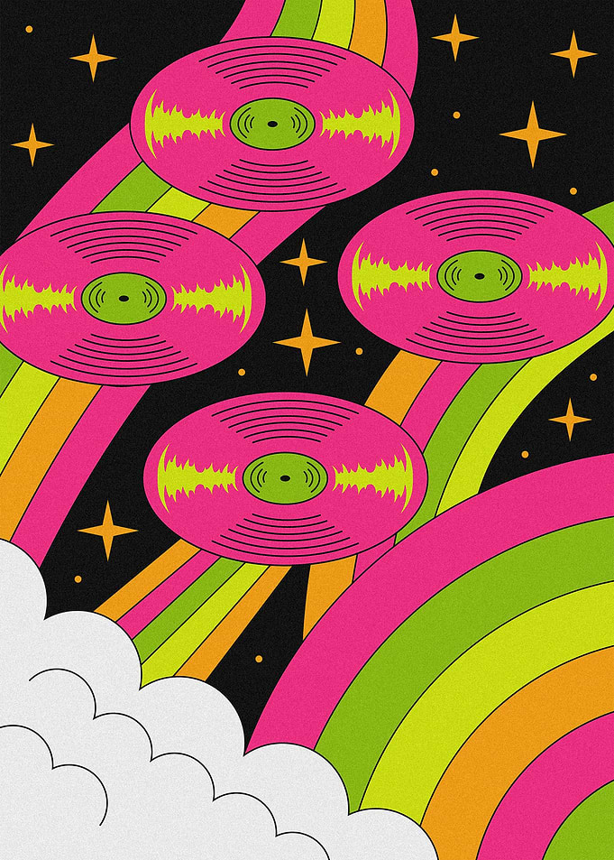 Retro Vinyl Records in Space