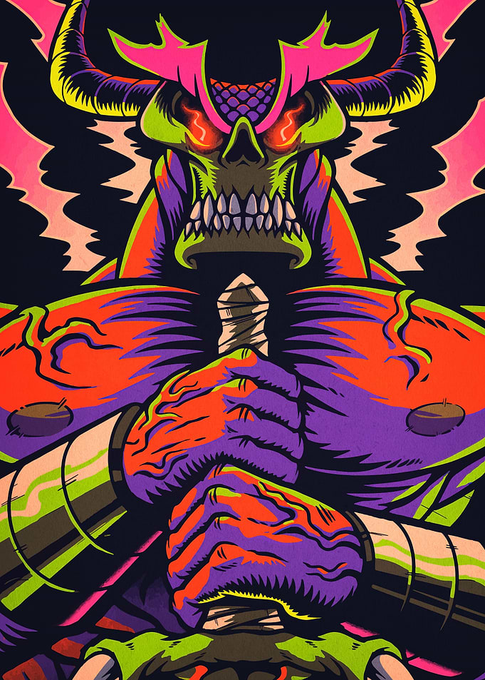 Colorful Demon Warrior with Sword