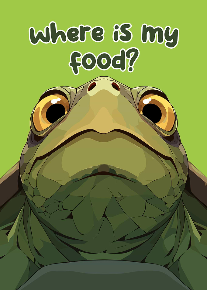 Hungry Turtle Cartoon Illustration