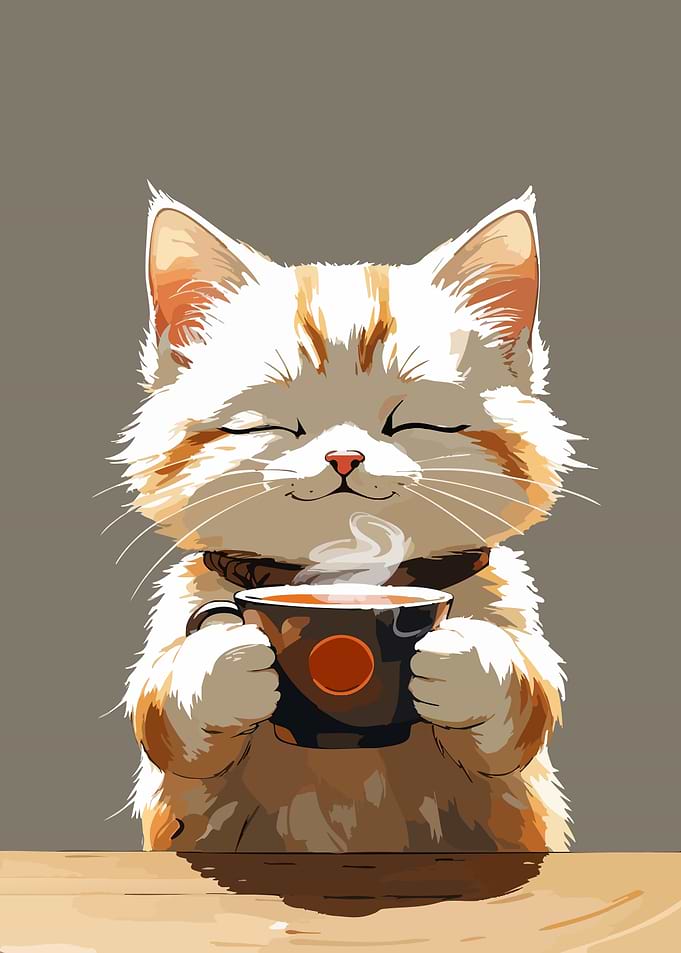 Cat enjoying coffee