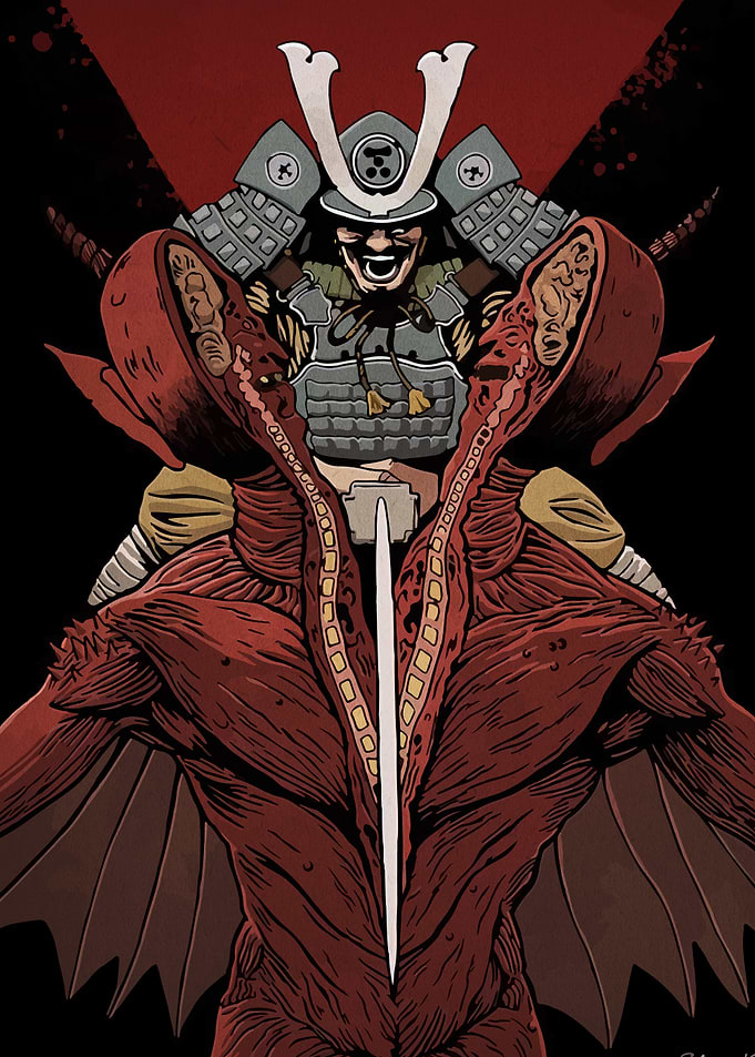 Samurai and Monster Fusion Art