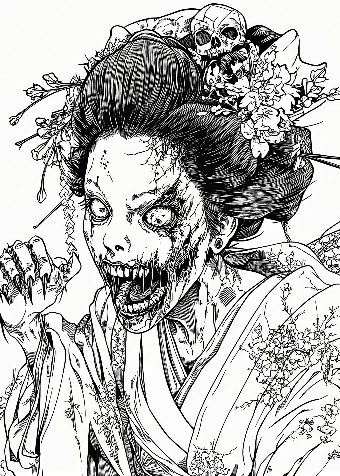 Undead Geisha with Skull Headdress
