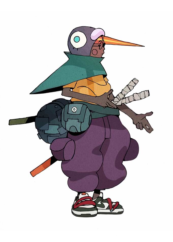 Stylized Character with Bird-like Features