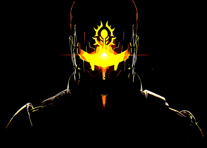 Abstract Figure in Dark with Glowing Symbol