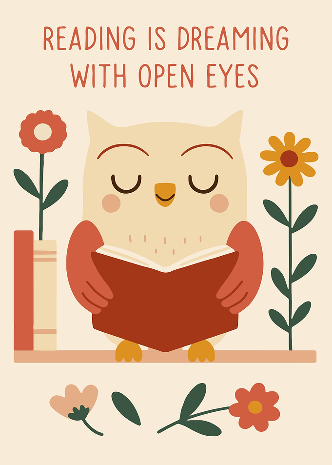 Reading Owl with Flowers Illustration