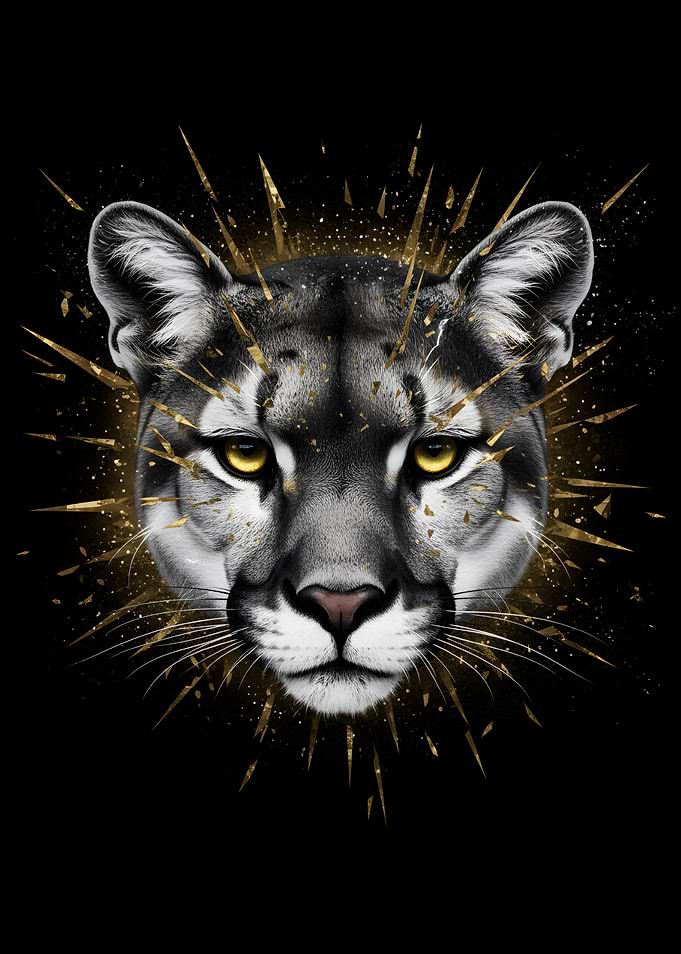 Cougar Portrait with Golden Accents