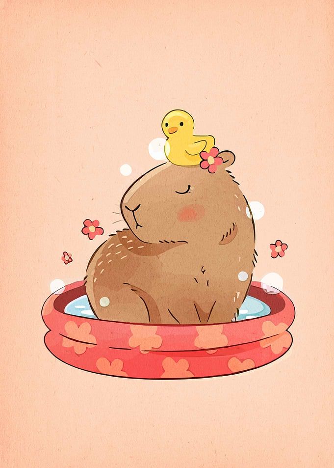 Capybara with Duck in Pool