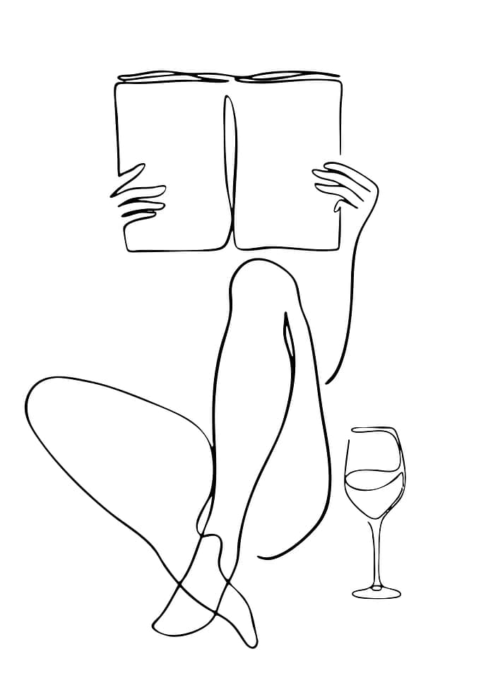Woman Reading Book Line Art