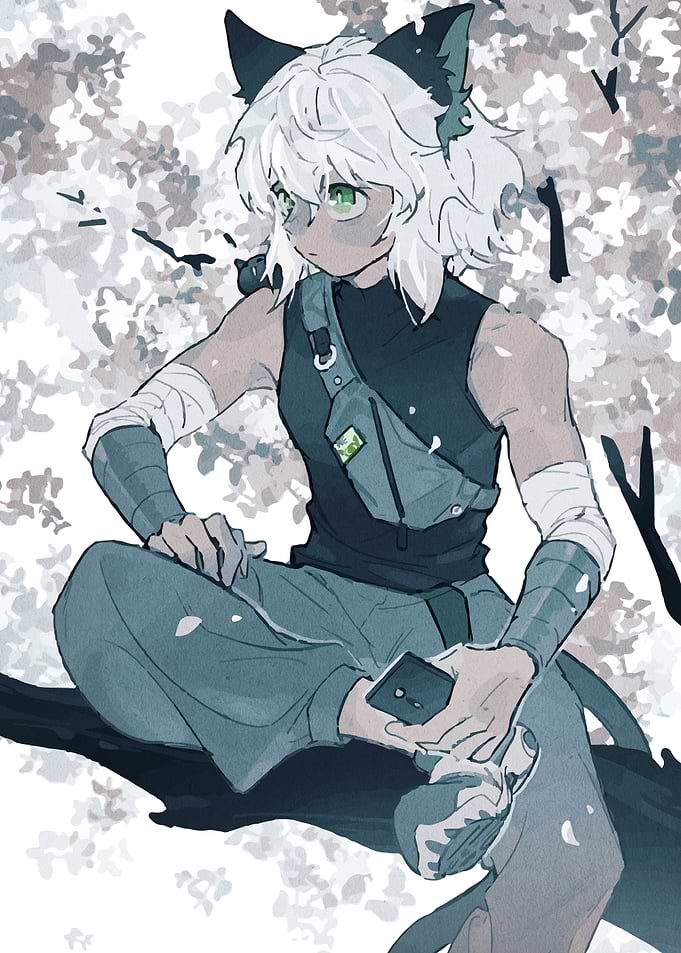Anime Cat Boy on Tree Branch