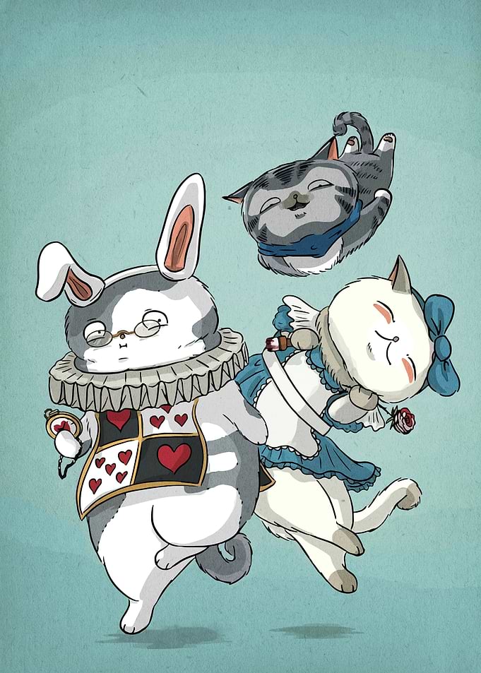 Alice in Wonderland Cats and Rabbit