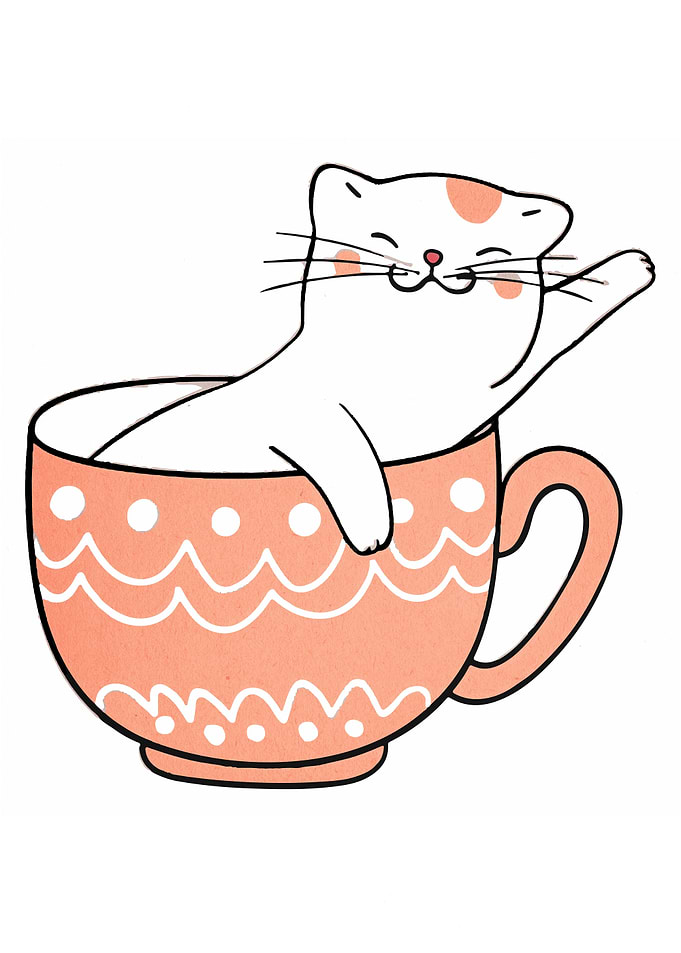 Cat in a Cup Illustration
