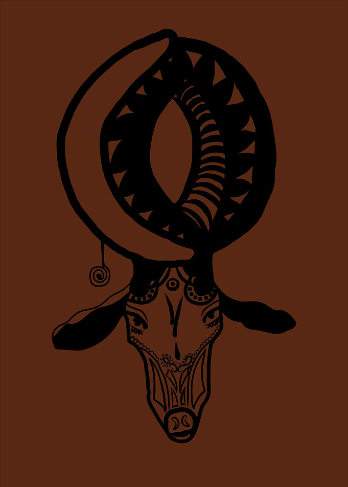 Abstract Animal Head with Horns