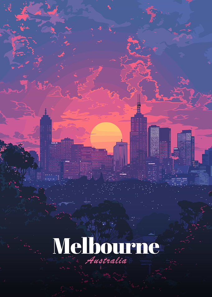 Melbourne Australia Cityscape Sunset