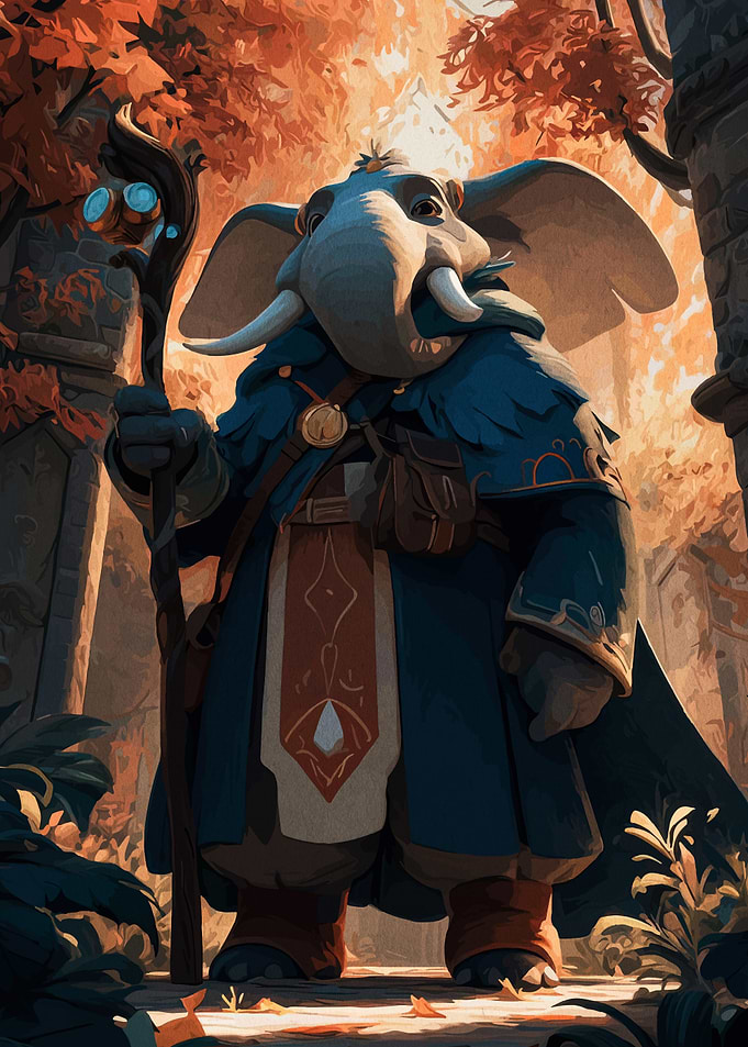 Elephant Wizard in Autumn Forest