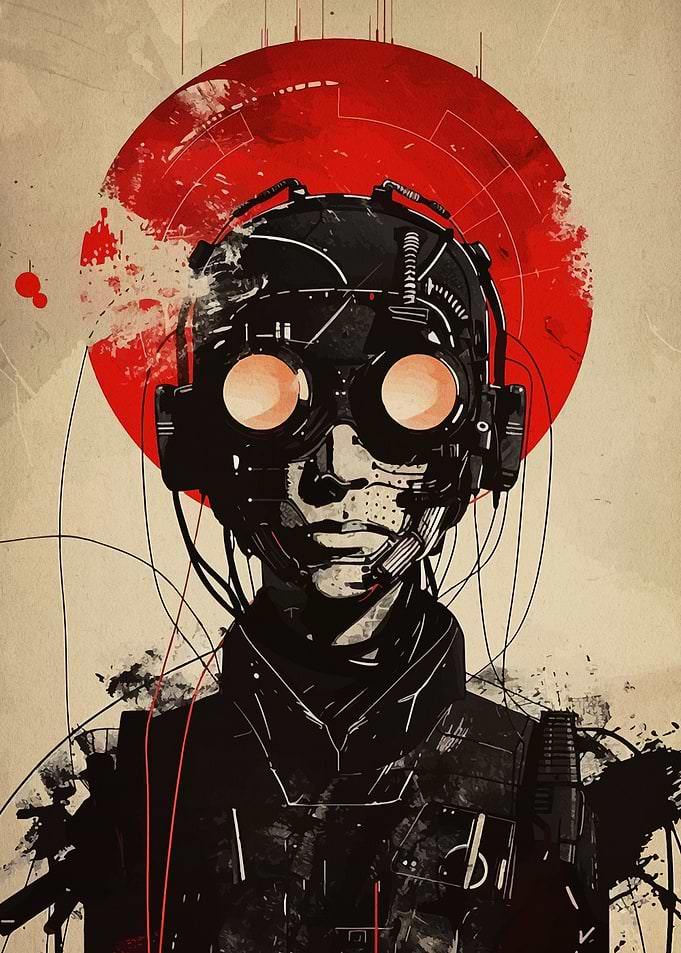 Cyberpunk Portrait with Red Sun