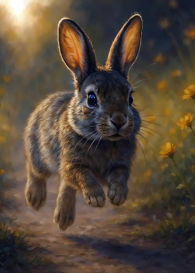 Rabbit Jumping Through Meadow