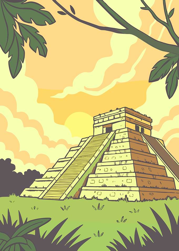 Chichen Itza Mayan Pyramid Illustration