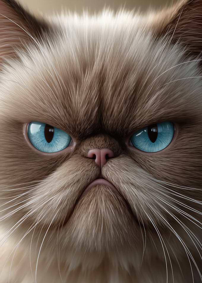 Grumpy Cat Close-Up with Blue Eyes