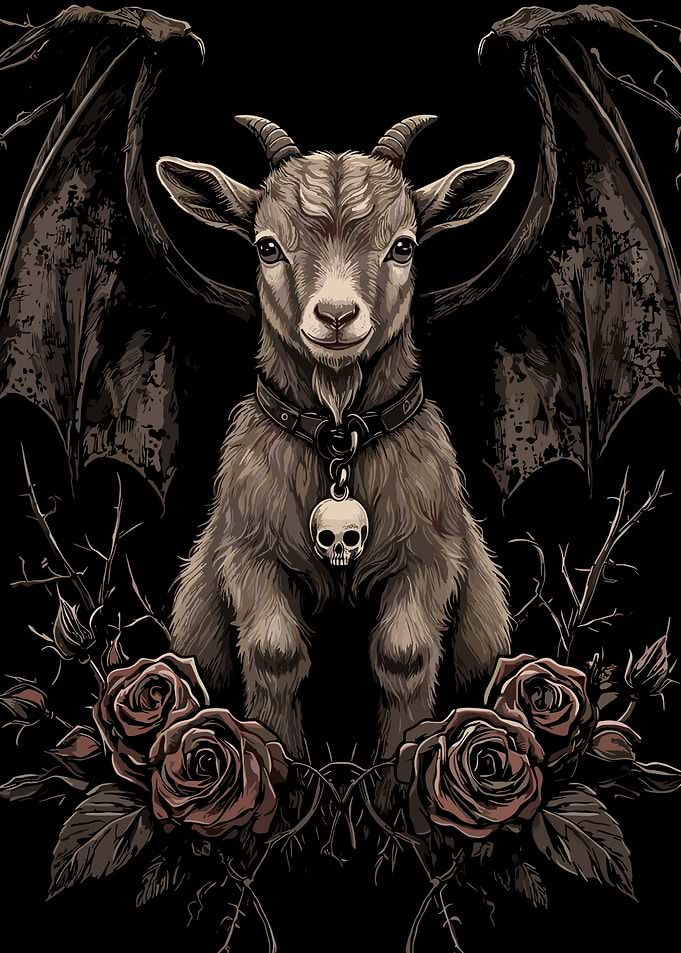Winged Gothic Goat with Skull Pendant