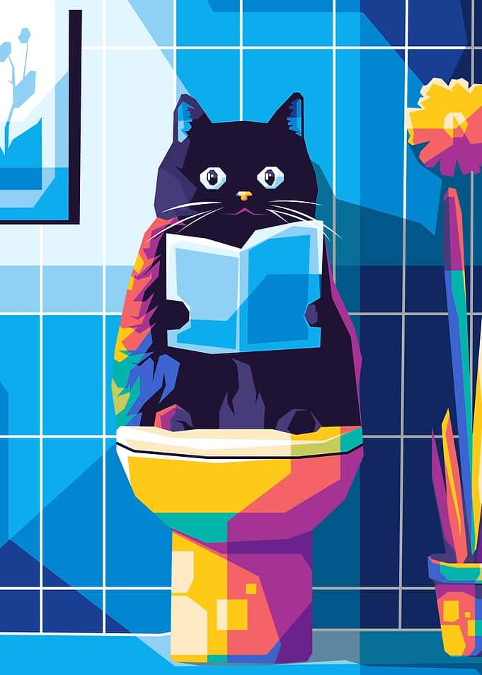 Cat Reading on Toilet Pop Art