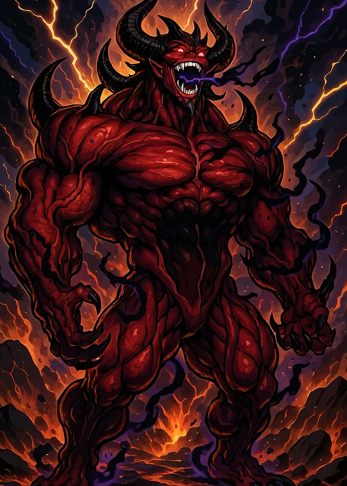 Muscular Demon Fiery Landscape