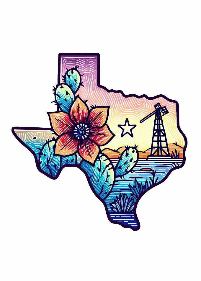Texas State Outline with Desert Landscape