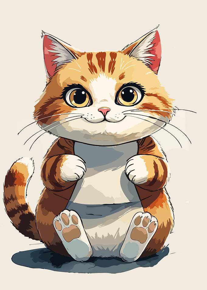 Cute Cartoon Orange Tabby Cat Illustration