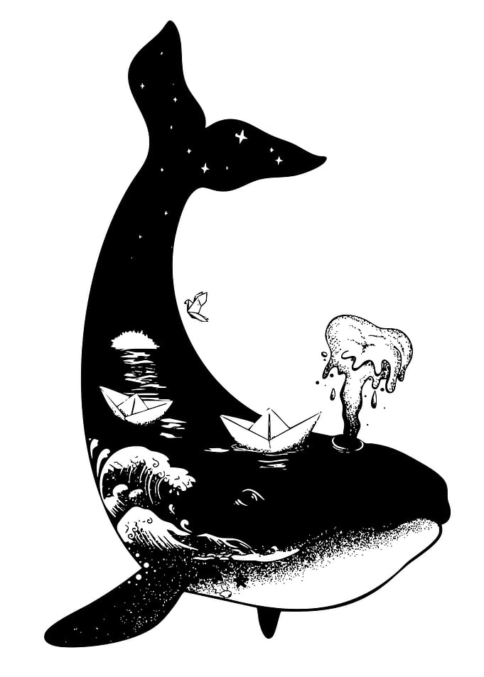 Whale with Ocean and Paper Boats