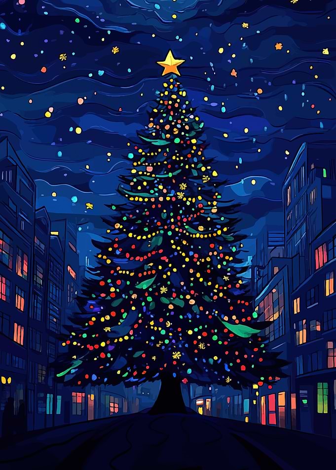 Christmas Tree City Night