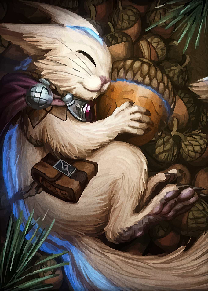 Sleeping creature with acorn and bag