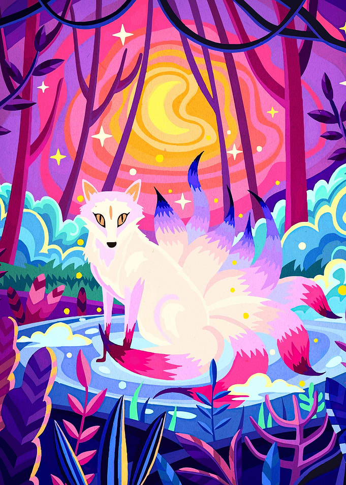 Nine-tailed Fox in a Magical Forest