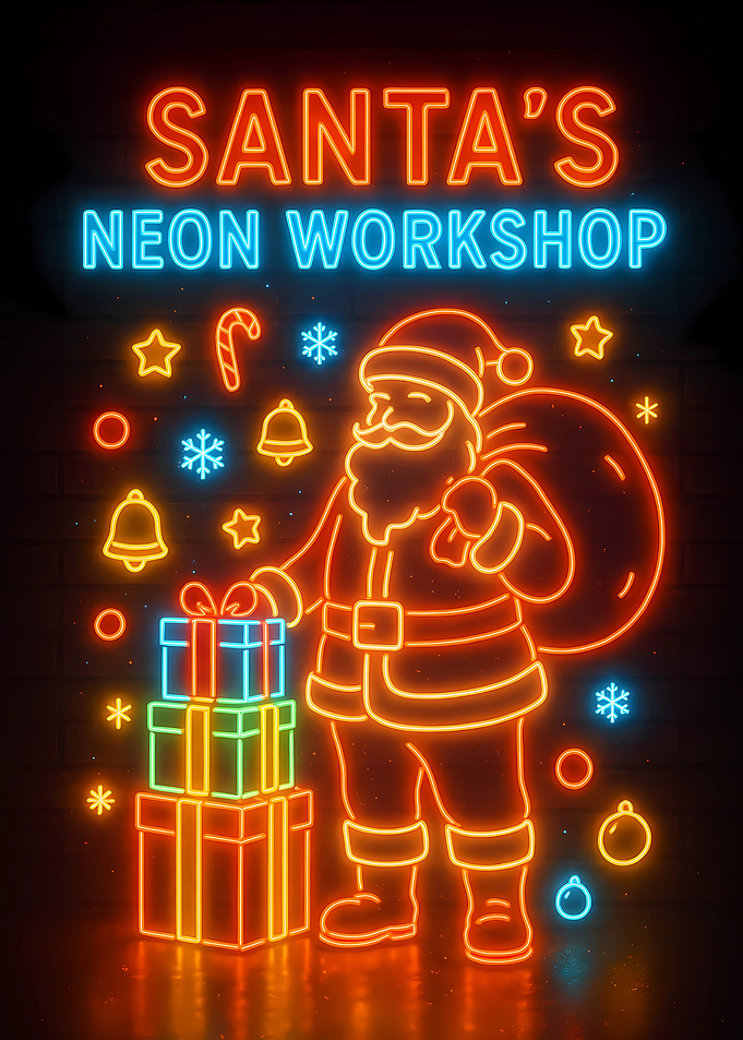 Santa's Neon Workshop Christmas Decoration