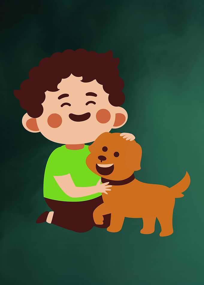Boy and Dog Cartoon Illustration
